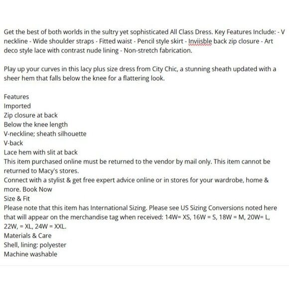 City Chic Womens Plus Size Lace Sheath Dress With V-Neck & Invisible Back Zip 16 - Picture 5 of 5